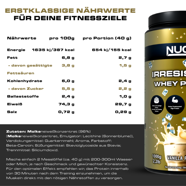 Nährwertangaben von Irresistible Whey Protein